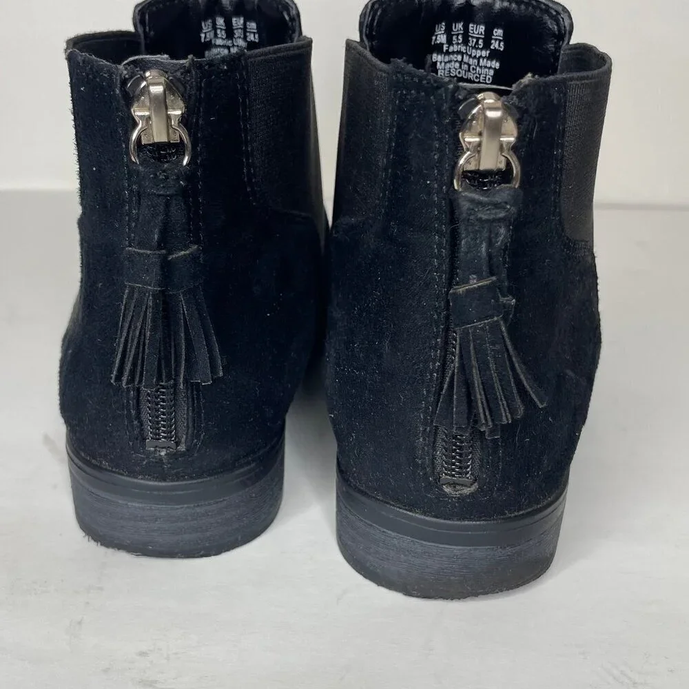 Dr. Scholl's Black Tassel Back Suede Ankle Boots Goth Corporate Core 7.5